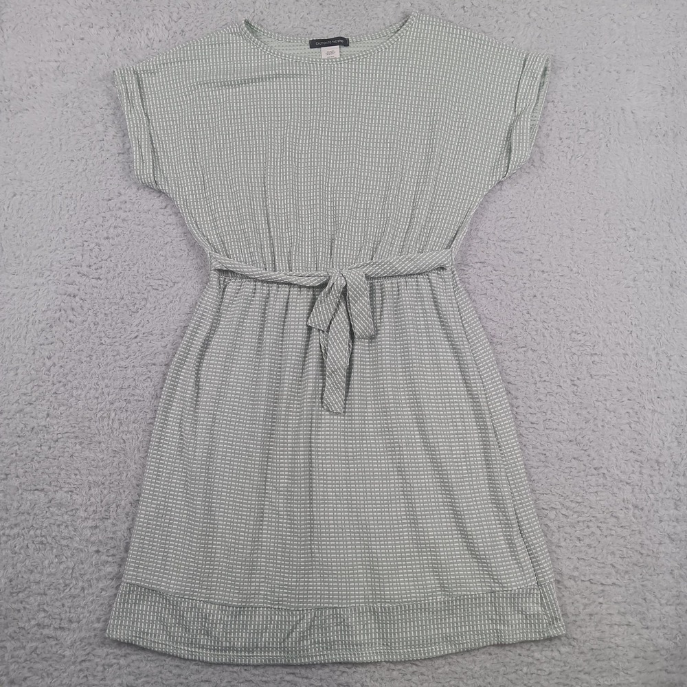 Caution To The Wind Dress Women L Sage Green Checkered Belted Cuffed Sleeve